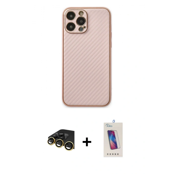 MARSİLYAN™- iPhone 13 Pro Max Kılıf Ahenk Işık - Siyah Joko 5D Cam + Raze Metal Kamera Lens - GD
