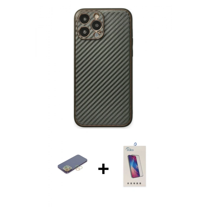 MARSİLYAN™- iPhone 13 Pro Max Kılıf Ahenk Işık - Siyah Joko 5D Cam + Renkli Kamera Lens Koruma Cam - SI