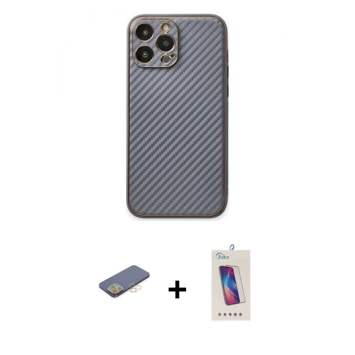 MARSİLYAN™- iPhone 13 Pro Max Kılıf Ahenk Işık - Siyah Joko 5D Cam + Renkli Kamera Lens Koruma Cam - SI