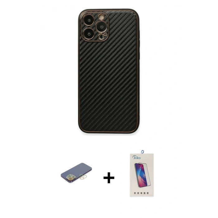 MARSİLYAN™- iPhone 13 Pro Max Kılıf Ahenk Işık - Siyah Joko 5D Cam + Renkli Kamera Lens Koruma Cam - SI