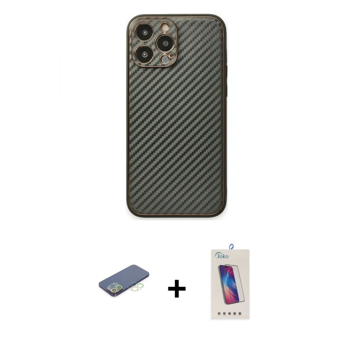 MARSİLYAN™- iPhone 13 Pro Max Kılıf Ahenk Işık - Siyah Joko 5D Cam + Renkli Kamera Lens Koruma Cam - YL