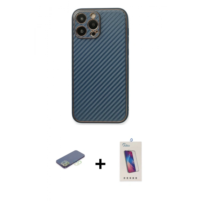 MARSİLYAN™- iPhone 13 Pro Max Kılıf Ahenk Işık - Siyah Joko 5D Cam + Renkli Kamera Lens Koruma Cam - YL