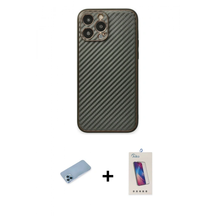 MARSİLYAN™- iPhone 13 Pro Max Kılıf Ahenk Işık - Siyah Joko 5D Cam + Shine Kamera Lens Koruma Cam - MI