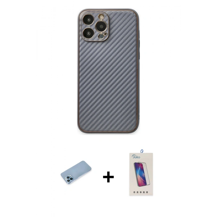 MARSİLYAN™- iPhone 13 Pro Max Kılıf Ahenk Işık - Siyah Joko 5D Cam + Shine Kamera Lens Koruma Cam - MI