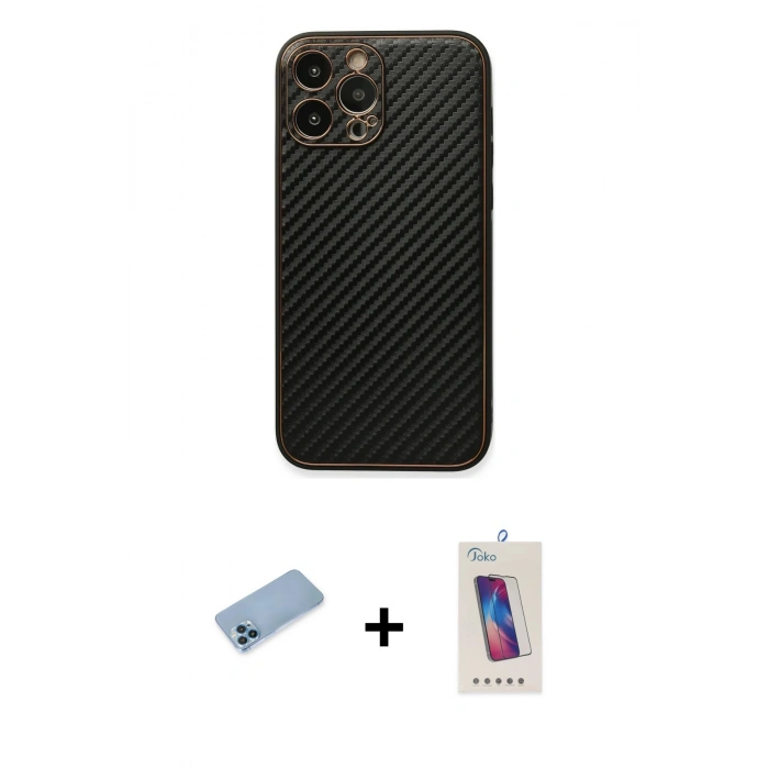 MARSİLYAN™- iPhone 13 Pro Max Kılıf Ahenk Işık - Siyah Joko 5D Cam + Shine Kamera Lens Koruma Cam - MI