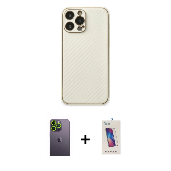 MARSİLYAN™- iPhone 13 Pro Max Kılıf Ahenk Işık - Siyah Joko 5D Cam + Neon Fosforlu Kamera Lens - YL