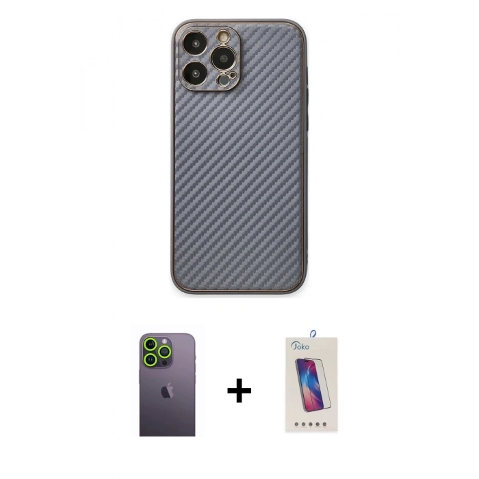 MARSİLYAN™- iPhone 13 Pro Max Kılıf Ahenk Işık - Siyah Joko 5D Cam + Neon Fosforlu Kamera Lens - YL