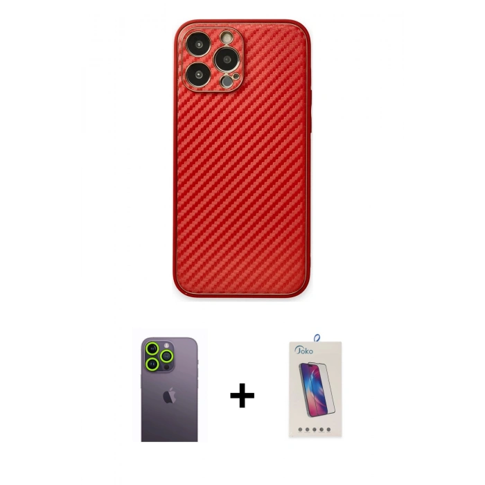 MARSİLYAN™- iPhone 13 Pro Max Kılıf Ahenk Işık - Siyah Joko 5D Cam + Neon Fosforlu Kamera Lens - YL