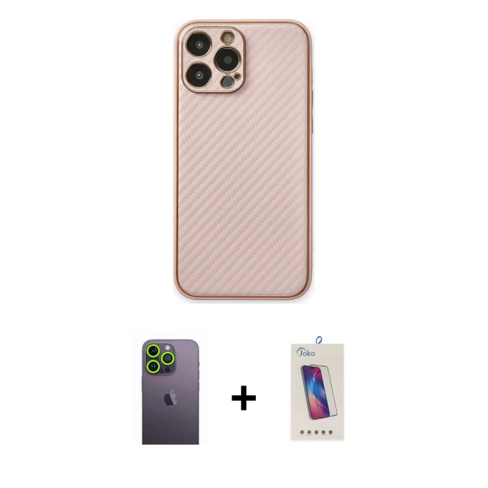 MARSİLYAN™- iPhone 13 Pro Max Kılıf Ahenk Işık - Siyah Joko 5D Cam + Neon Fosforlu Kamera Lens - YL