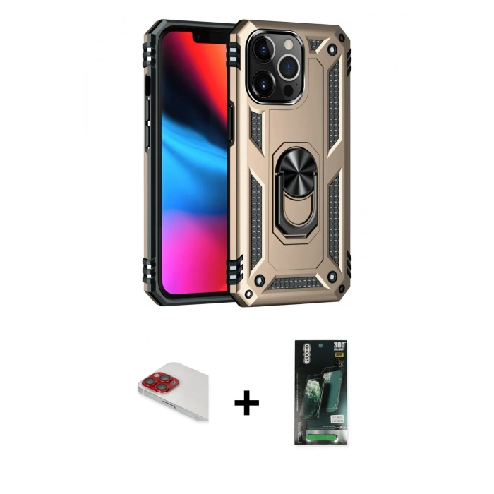 MARSİLYAN™- iPhone 13 Pro Max Kılıf Ahenk Klasik Koleksiyonu - Şeffaf 360 Full Body Arka Koruyucu + Pers Alüminyum Kamera Lens - KI