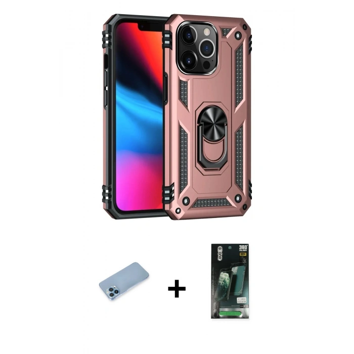 MARSİLYAN™- iPhone 13 Pro Max Kılıf Ahenk Klasik Koleksiyonu - Şeffaf 360 Full Body Arka Koruyucu + Shine Kamera Lens Koruma Cam - MI
