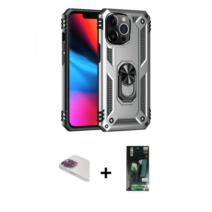 MARSİLYAN™- iPhone 13 Pro Max Kılıf Ahenk Klasik Koleksiyonu - Şeffaf 360 Full Body Arka Koruyucu + Pers Alüminyum Kamera Lens - GI
