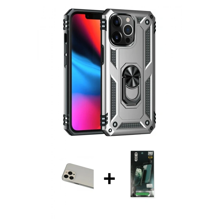 MARSİLYAN™- iPhone 13 Pro Max Kılıf Ahenk Klasik Koleksiyonu - Şeffaf 360 Full Body Arka Koruyucu + Rainbow Kamera Lens Koruma Cam - REGD