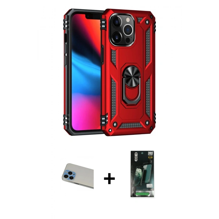 MARSİLYAN™- iPhone 13 Pro Max Kılıf Ahenk Klasik Koleksiyonu - Şeffaf 360 Full Body Arka Koruyucu + Rainbow Kamera Lens Koruma Cam - MI