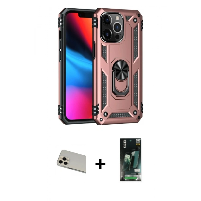 MARSİLYAN™- iPhone 13 Pro Max Kılıf Ahenk Klasik Koleksiyonu - Şeffaf 360 Full Body Arka Koruyucu + Rainbow Kamera Lens Koruma Cam - REGD