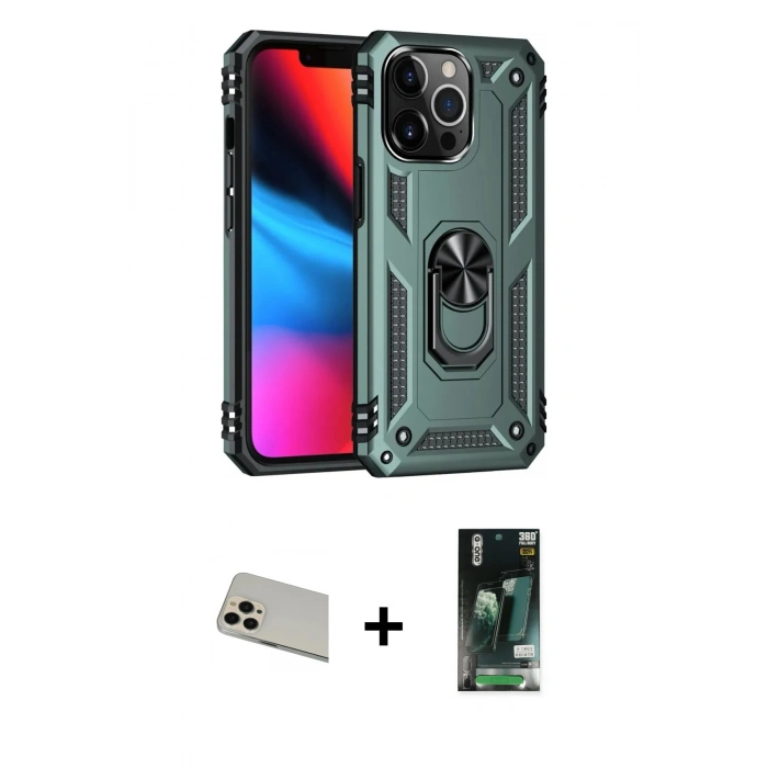 MARSİLYAN™- iPhone 13 Pro Max Kılıf Ahenk Klasik Koleksiyonu - Şeffaf 360 Full Body Arka Koruyucu + Rainbow Kamera Lens Koruma Cam - REGD