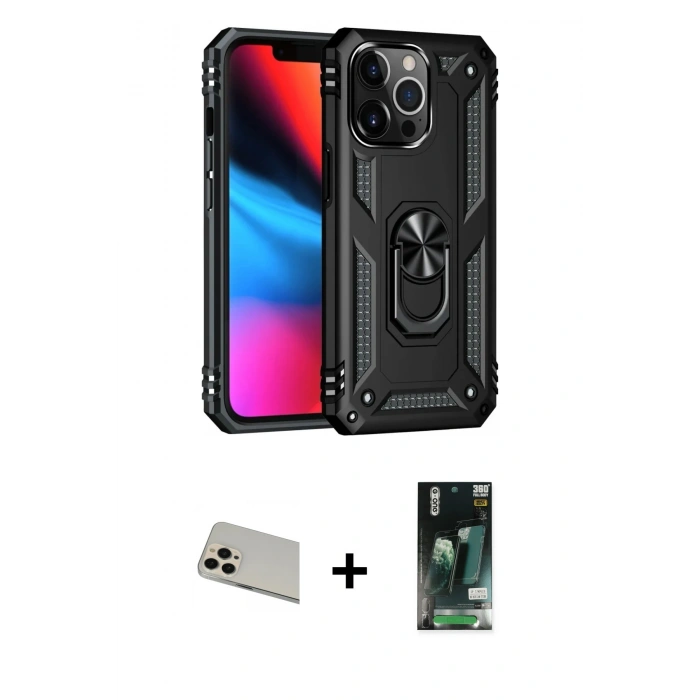 MARSİLYAN™- iPhone 13 Pro Max Kılıf Ahenk Klasik Koleksiyonu - Şeffaf 360 Full Body Arka Koruyucu + Rainbow Kamera Lens Koruma Cam - REGD