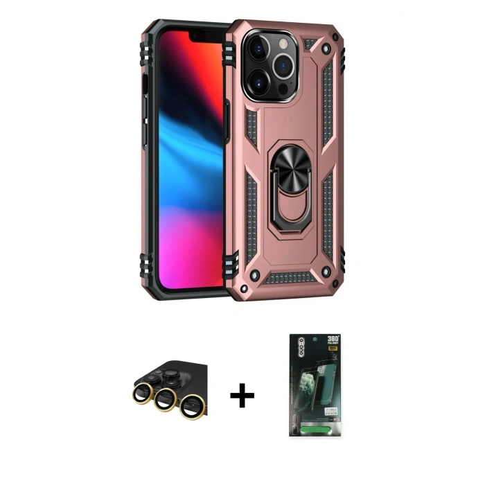 MARSİLYAN™- iPhone 13 Pro Max Kılıf Ahenk Klasik Koleksiyonu - Şeffaf 360 Full Body Arka Koruyucu + Raze Metal Kamera Lens - GD