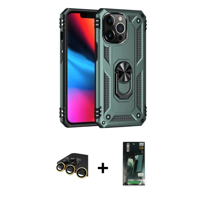 MARSİLYAN™- iPhone 13 Pro Max Kılıf Ahenk Klasik Koleksiyonu - Şeffaf 360 Full Body Arka Koruyucu + Raze Metal Kamera Lens - GD