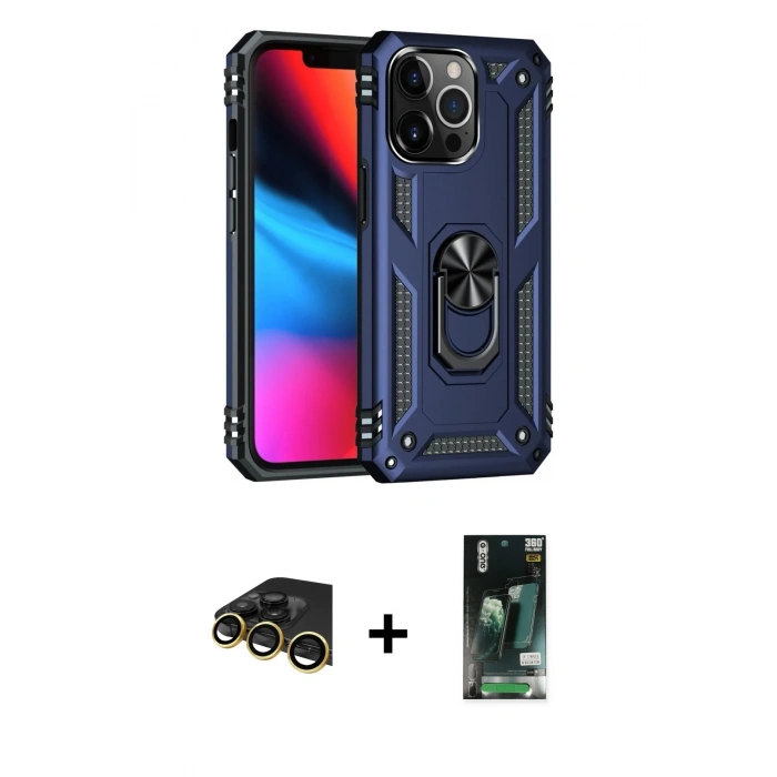 MARSİLYAN™- iPhone 13 Pro Max Kılıf Ahenk Klasik Koleksiyonu - Şeffaf 360 Full Body Arka Koruyucu + Raze Metal Kamera Lens - GD