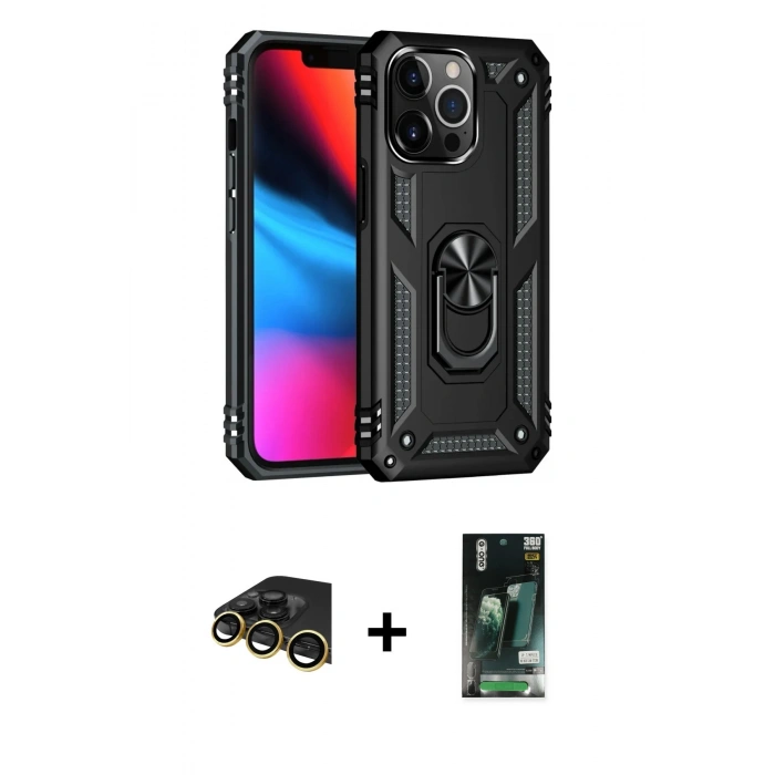 MARSİLYAN™- iPhone 13 Pro Max Kılıf Ahenk Klasik Koleksiyonu - Şeffaf 360 Full Body Arka Koruyucu + Raze Metal Kamera Lens - GD
