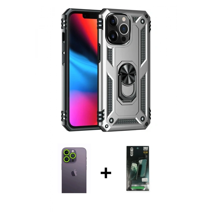 MARSİLYAN™- iPhone 13 Pro Max Kılıf Ahenk Klasik Koleksiyonu - Şeffaf 360 Full Body Arka Koruyucu + Neon Fosforlu Kamera Lens - YL
