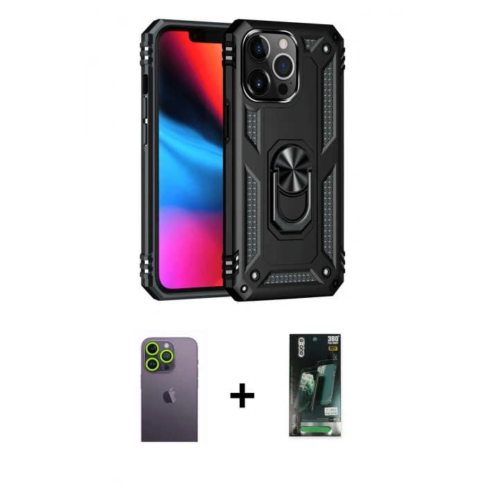 MARSİLYAN™- iPhone 13 Pro Max Kılıf Ahenk Klasik Koleksiyonu - Şeffaf 360 Full Body Arka Koruyucu + Neon Fosforlu Kamera Lens - YL