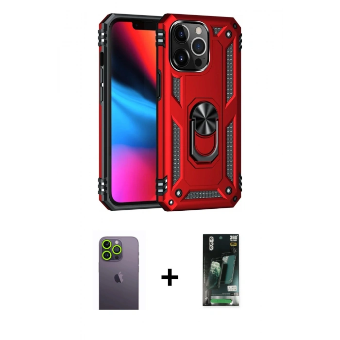 MARSİLYAN™- iPhone 13 Pro Max Kılıf Ahenk Klasik Koleksiyonu - Şeffaf 360 Full Body Arka Koruyucu + Neon Fosforlu Kamera Lens - YL