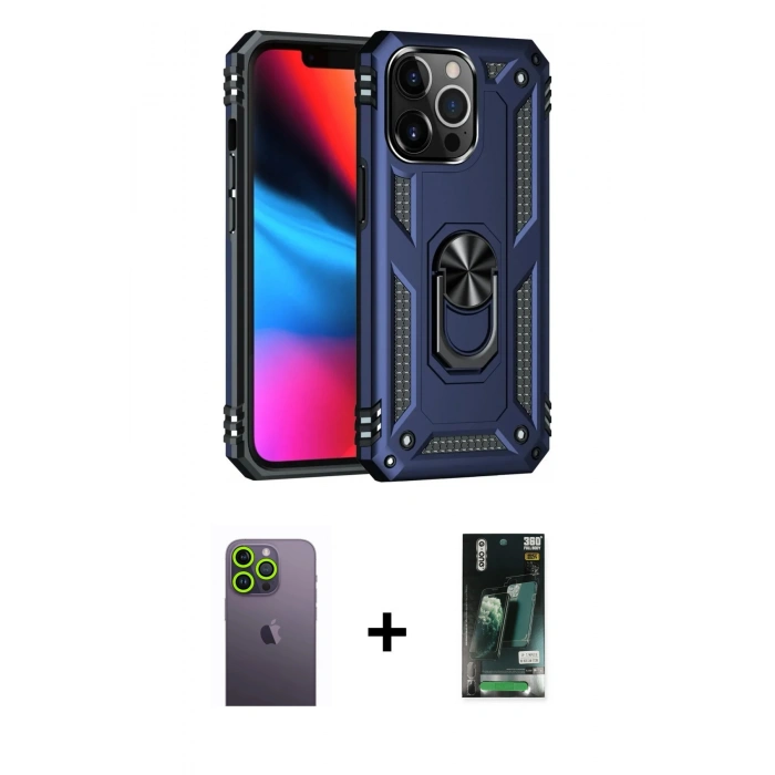 MARSİLYAN™- iPhone 13 Pro Max Kılıf Ahenk Klasik Koleksiyonu - Şeffaf 360 Full Body Arka Koruyucu + Neon Fosforlu Kamera Lens - YL