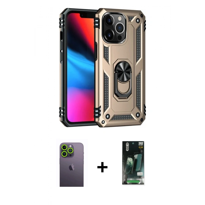 MARSİLYAN™- iPhone 13 Pro Max Kılıf Ahenk Klasik Koleksiyonu - Şeffaf 360 Full Body Arka Koruyucu + Neon Fosforlu Kamera Lens - YL