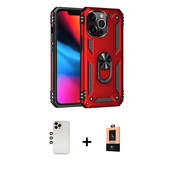 MARSİLYAN™- iPhone 13 Pro Max Kılıf Ahenk Klasik Koleksiyonu - Şeffaf Maxco Cam Ekran Koruyucu + Shine Kamera Lens - GD