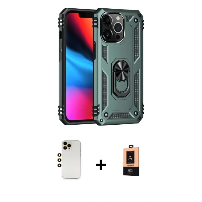 MARSİLYAN™- iPhone 13 Pro Max Kılıf Ahenk Klasik Koleksiyonu - Şeffaf Maxco Cam Ekran Koruyucu + Shine Kamera Lens - GD