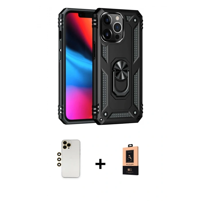 MARSİLYAN™- iPhone 13 Pro Max Kılıf Ahenk Klasik Koleksiyonu - Şeffaf Maxco Cam Ekran Koruyucu + Shine Kamera Lens - GD
