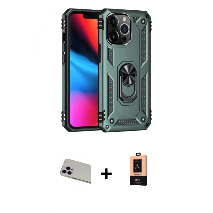 MARSİLYAN™- iPhone 13 Pro Max Kılıf Ahenk Klasik Koleksiyonu - Şeffaf Maxco Cam Ekran Koruyucu + Mor Rainbow Kamera Lens Koruma Cam