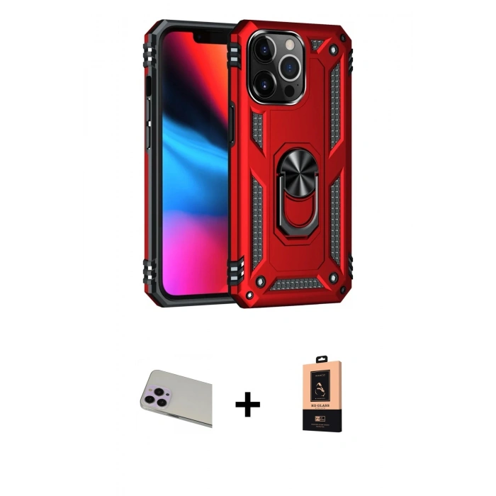 MARSİLYAN™- iPhone 13 Pro Max Kılıf Ahenk Klasik Koleksiyonu - Şeffaf Maxco Cam Ekran Koruyucu + Mor Rainbow Kamera Lens Koruma Cam