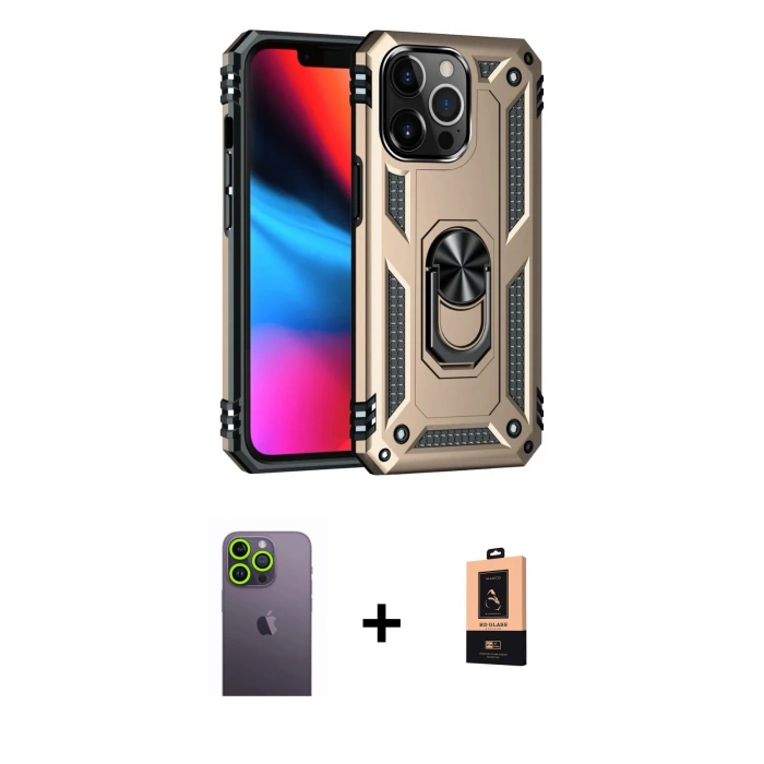 MARSİLYAN™- iPhone 13 Pro Max Kılıf Ahenk Klasik Koleksiyonu - Şeffaf Maxco Cam Ekran Koruyucu + Neon Fosforlu Kamera Lens - YL