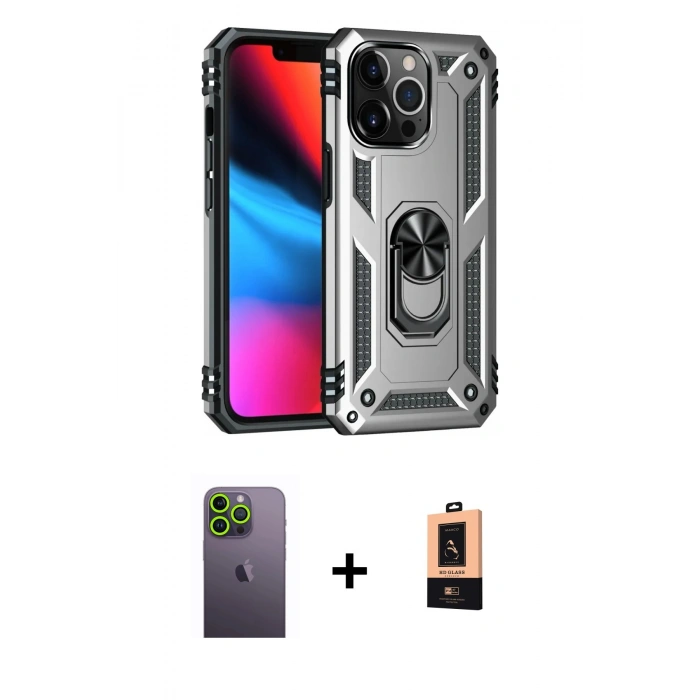 MARSİLYAN™- iPhone 13 Pro Max Kılıf Ahenk Klasik Koleksiyonu - Şeffaf Maxco Cam Ekran Koruyucu + Neon Fosforlu Kamera Lens - YL
