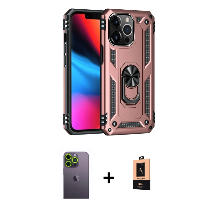 MARSİLYAN™- iPhone 13 Pro Max Kılıf Ahenk Klasik Koleksiyonu - Şeffaf Maxco Cam Ekran Koruyucu + Neon Fosforlu Kamera Lens - YL