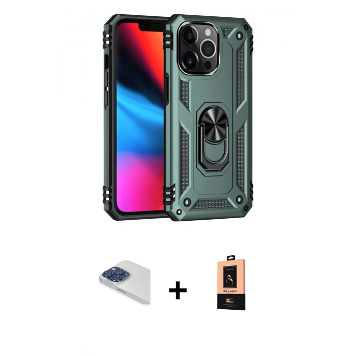 MARSİLYAN™- iPhone 13 Pro Max Kılıf Ahenk Klasik Koleksiyonu - Şeffaf Maxco Cam Ekran Koruyucu + Pers Alüminyum Kamera Lens - LT