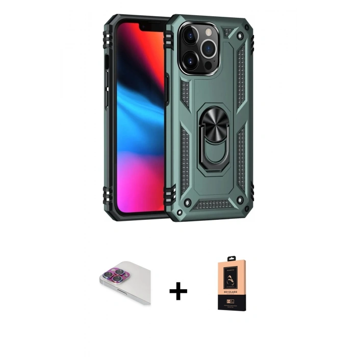 MARSİLYAN™- iPhone 13 Pro Max Kılıf Ahenk Klasik Koleksiyonu - Şeffaf Maxco Cam Ekran Koruyucu + Pers Alüminyum Kamera Lens - GI