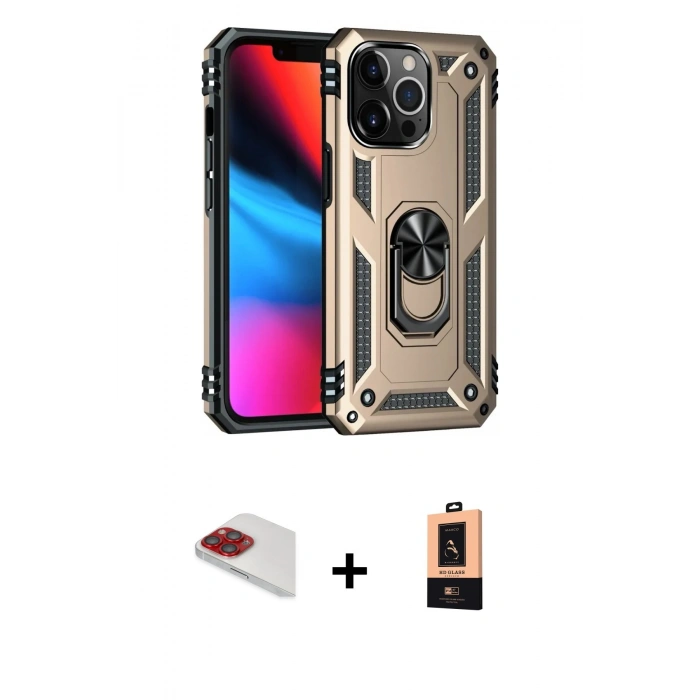 MARSİLYAN™- iPhone 13 Pro Max Kılıf Ahenk Klasik Koleksiyonu - Şeffaf Maxco Cam Ekran Koruyucu + Pers Alüminyum Kamera Lens - KI