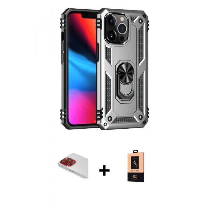 MARSİLYAN™- iPhone 13 Pro Max Kılıf Ahenk Klasik Koleksiyonu - Şeffaf Maxco Cam Ekran Koruyucu + Pers Alüminyum Kamera Lens - KI