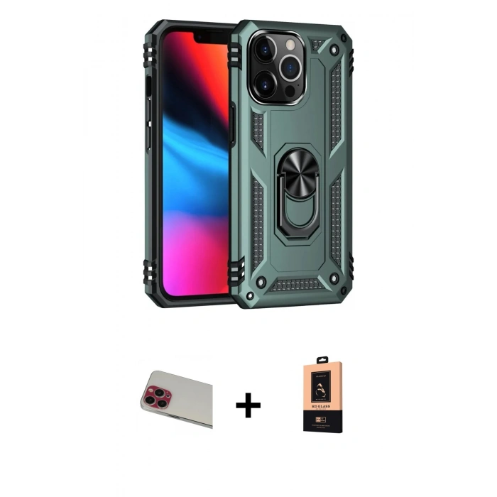 MARSİLYAN™- iPhone 13 Pro Max Kılıf Ahenk Klasik Koleksiyonu - Şeffaf Maxco Cam Ekran Koruyucu + Rainbow Kamera Lens Koruma Cam - KI