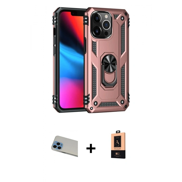MARSİLYAN™- iPhone 13 Pro Max Kılıf Ahenk Klasik Koleksiyonu - Şeffaf Maxco Cam Ekran Koruyucu + Rainbow Kamera Lens Koruma Cam - MI