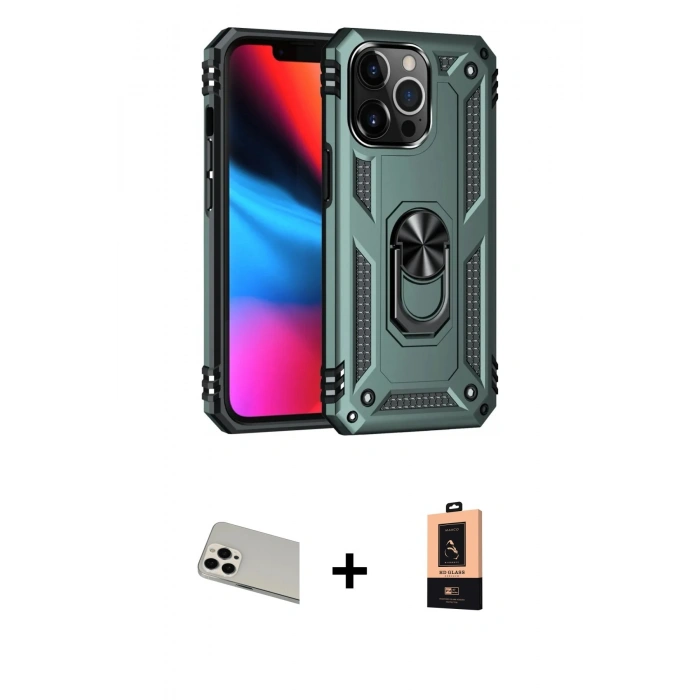 MARSİLYAN™- iPhone 13 Pro Max Kılıf Ahenk Klasik Koleksiyonu - Şeffaf Maxco Cam Ekran Koruyucu + Rainbow Kamera Lens Koruma Cam - BZ