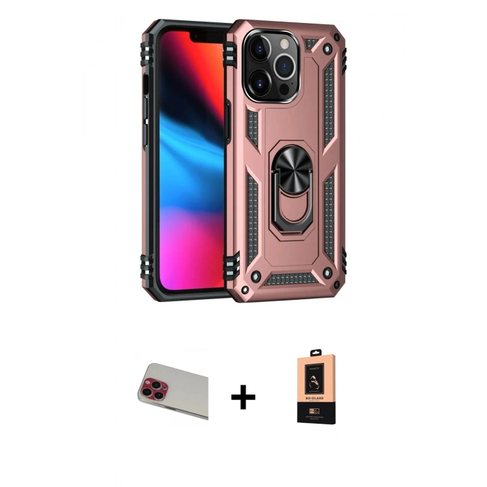 MARSİLYAN™- iPhone 13 Pro Max Kılıf Ahenk Klasik Koleksiyonu - Şeffaf Maxco Cam Ekran Koruyucu + Rainbow Kamera Lens Koruma Cam - KI