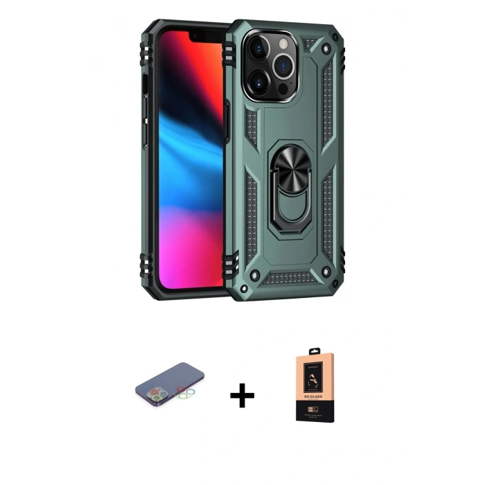 MARSİLYAN™- iPhone 13 Pro Max Kılıf Ahenk Klasik Koleksiyonu - Şeffaf Maxco Cam Ekran Koruyucu + Renkli Kamera Lens Koruma Cam - MI