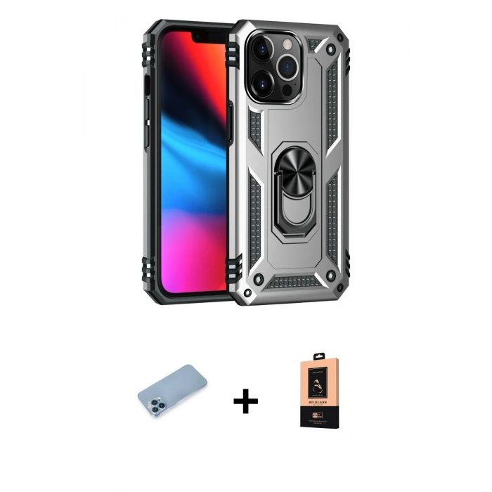 MARSİLYAN™- iPhone 13 Pro Max Kılıf Ahenk Klasik Koleksiyonu - Şeffaf Maxco Cam Ekran Koruyucu + Shine Kamera Lens Koruma Cam - MI