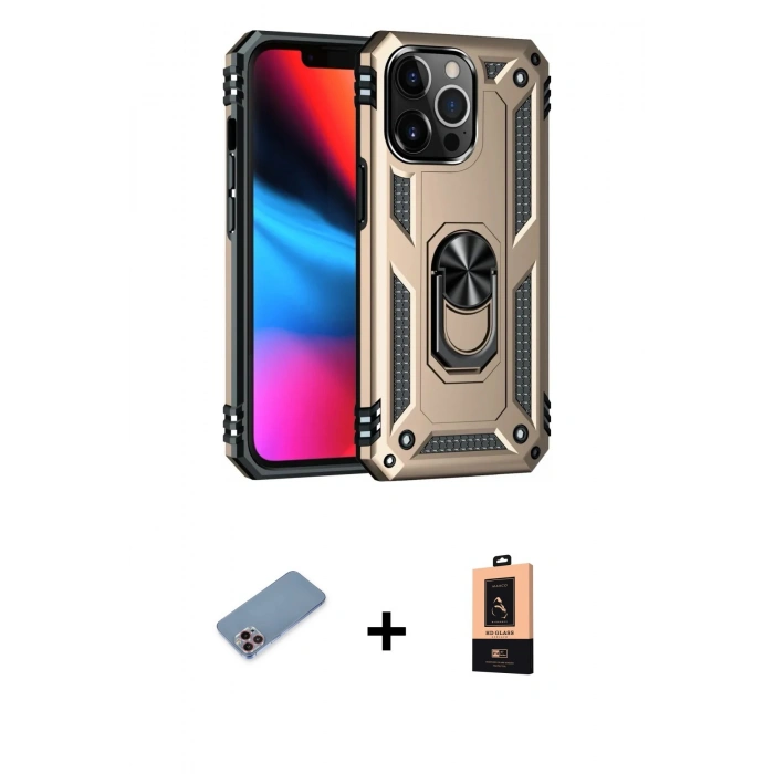 MARSİLYAN™- iPhone 13 Pro Max Kılıf Ahenk Klasik Koleksiyonu - Şeffaf Maxco Cam Ekran Koruyucu + Shine Kamera Lens Koruma Cam - PE