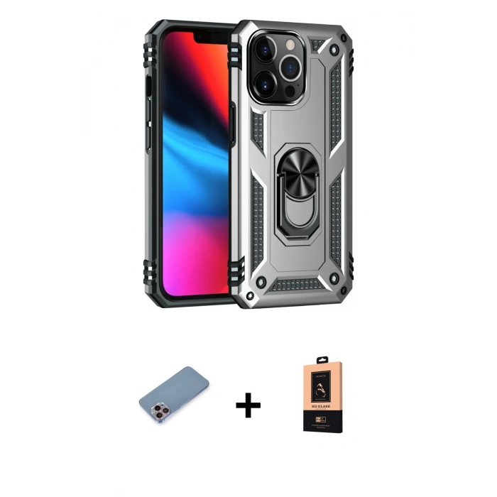 MARSİLYAN™- iPhone 13 Pro Max Kılıf Ahenk Klasik Koleksiyonu - Şeffaf Maxco Cam Ekran Koruyucu + Shine Kamera Lens Koruma Cam - PE